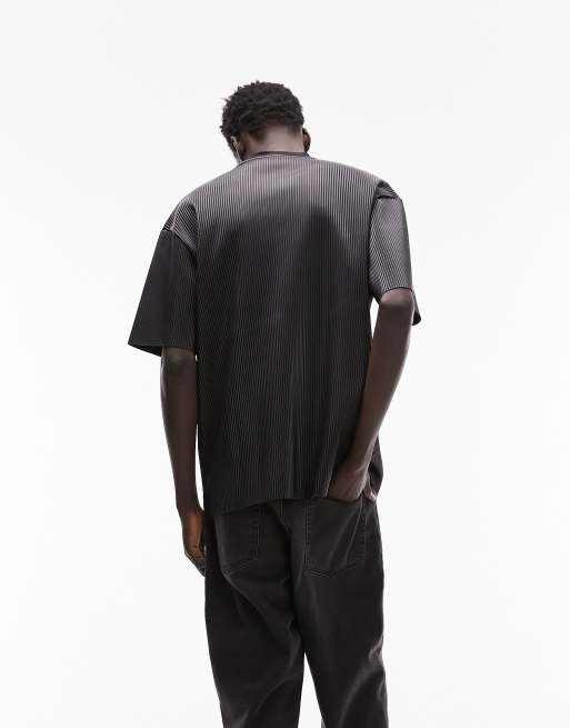 Topman - T-shirt plissé oversize en similicuir - Noir