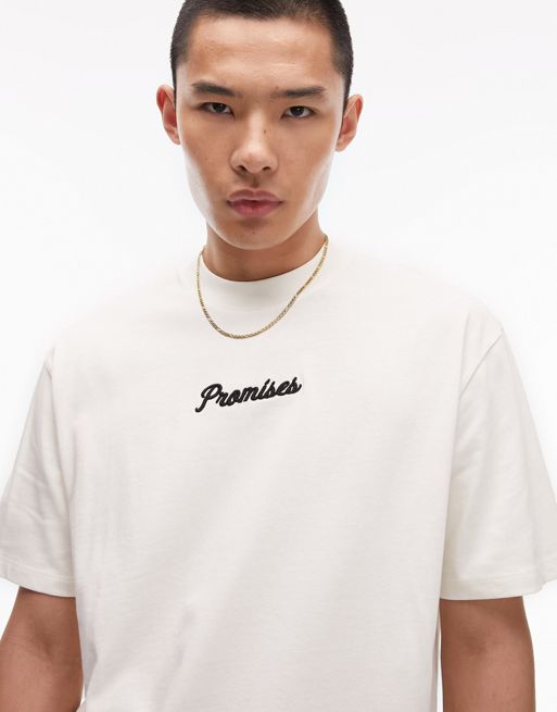 Topman - T-shirt premium extra oversize écru con ricamo 
