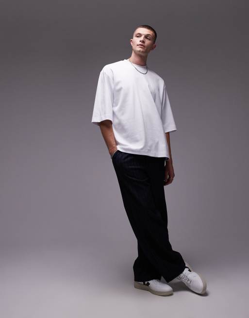 Topman - T-shirt premium pesante taglio comodo bianca con mezze maniche da 370 gsm, 2 di 4