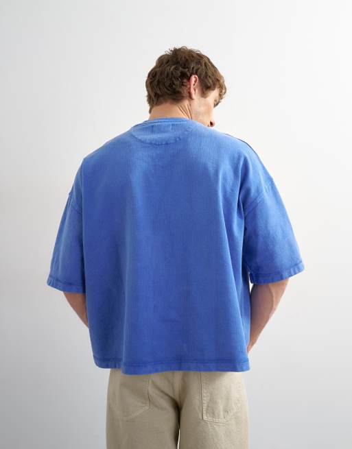 Topman - T-shirt premium squadrata blu slavato con tasca, 5 di 5