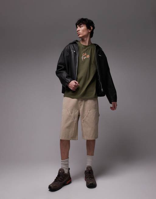 Topman - T-shirt premium verde scuro con ricamo a fiori, 2 di 4