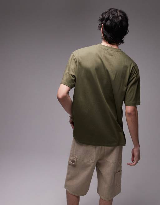 Topman - T-shirt premium verde scuro con ricamo a fiori, 3 di 4