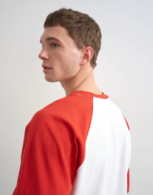 Topman t-shirt raglan corta a maniche lunghe vestibilità comoda in rosso e bianco, 3 di 10