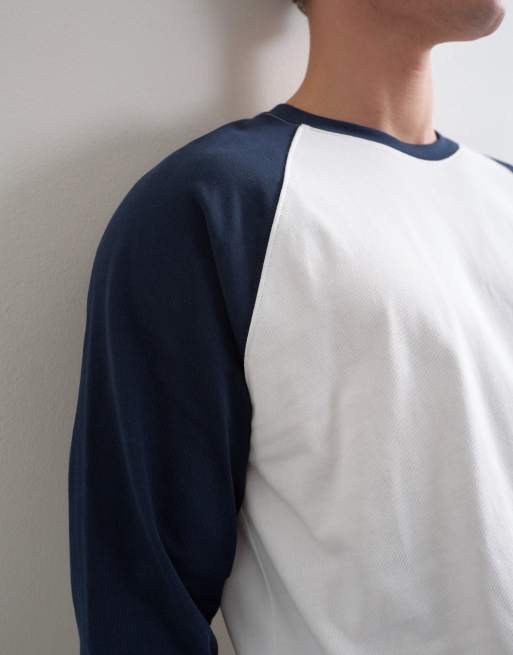 Topman t-shirt raglan court à manches longues coupe décontractée bleu marine et blanc, 4 de 9