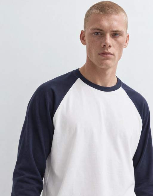Topman t-shirt raglan court à manches longues coupe décontractée bleu marine et blanc, 6 de 9