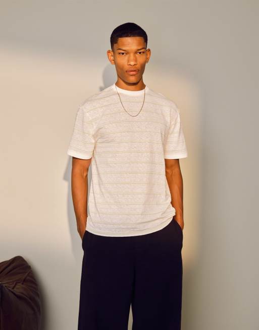 Topman - T-shirt regular fit écru fiammata a righe