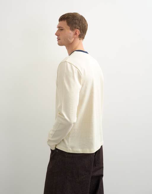 Topman t-shirt ringer corta a maniche lunghe vestibilità classica in écru, 4 di 8