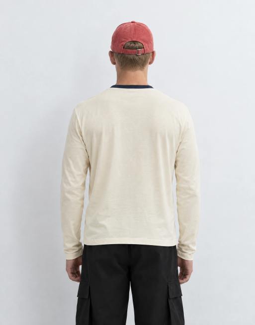 Topman t-shirt ringer court à manches longues coupe classique en ecru, 8 de 8