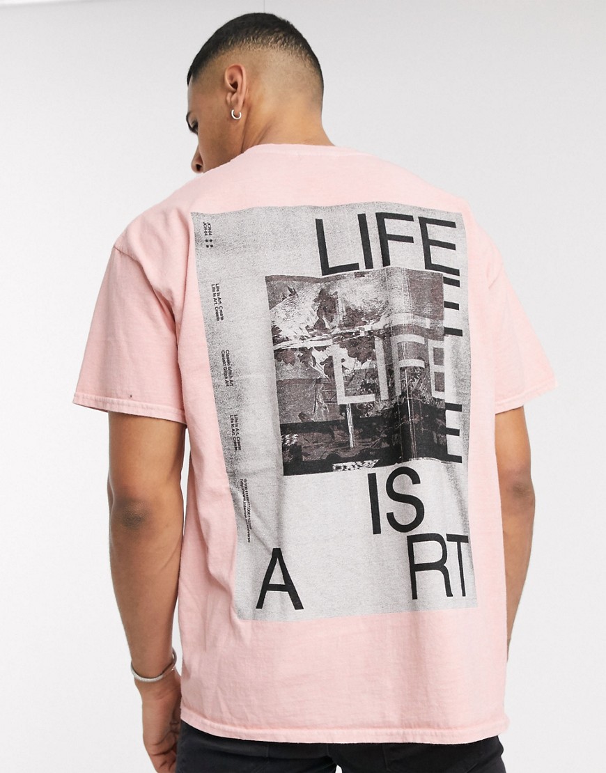 Topman - T-shirt rosa con scritta Art Print