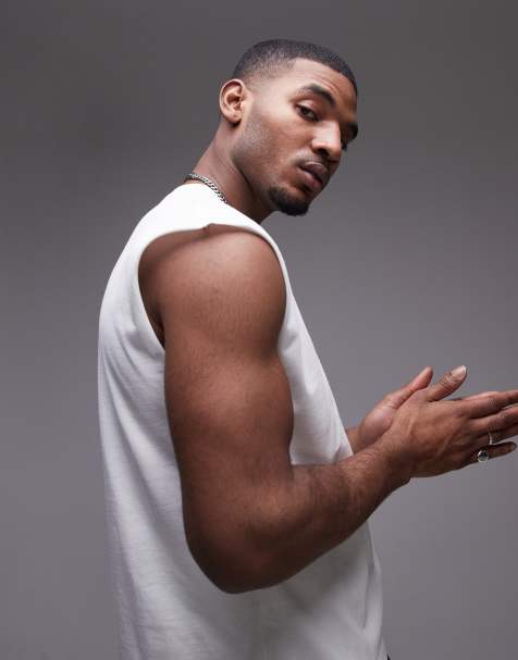 Topman - T-shirt sans manches coupe carrée - Blanc - view 1