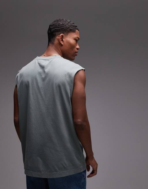Topman - T-shirt sans manches décontracté - Vert sauge délavé, 2 de 4