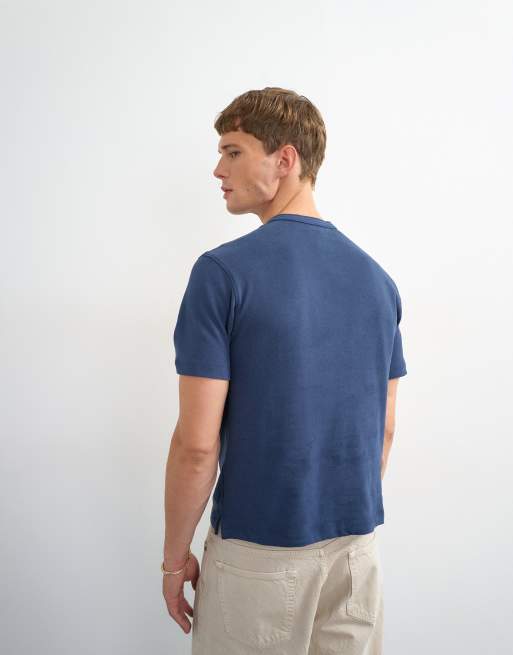 Topman - T-shirt serafino comoda in misto lino blu navy, 4 di 5