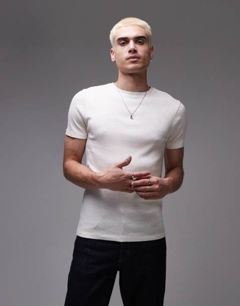 Topman - T-shirt skinny écru a coste - view 1