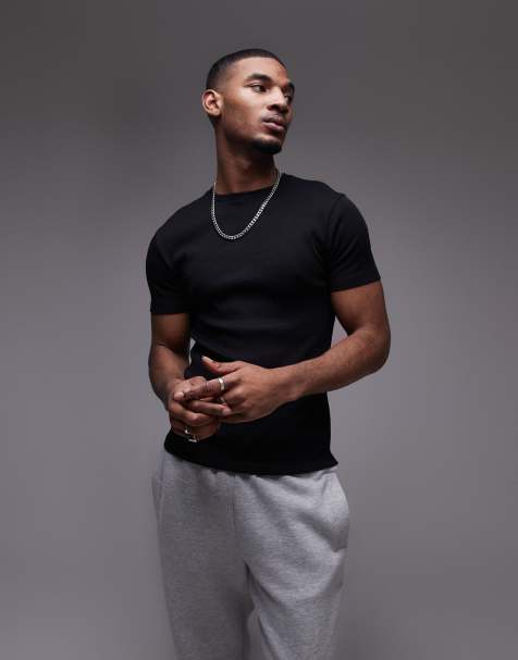 Topman - T-shirt skinny nera a coste - view 1