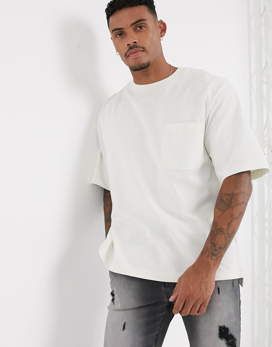 Topman - T-shirt squadrata bianca in tessuto organico-Bianco