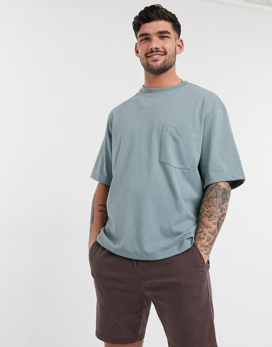 Topman - T-shirt squadrata in tessuto organico blu