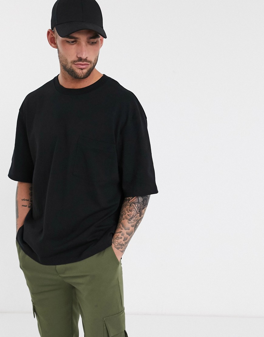 Topman - T-shirt squadrata in tessuto organico nero
