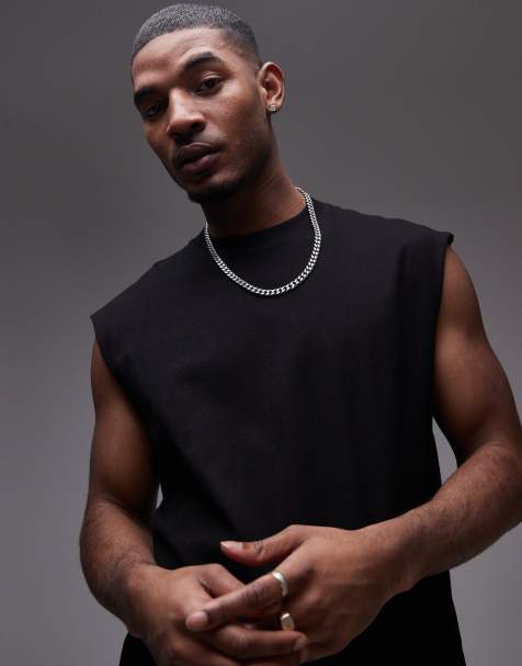 Topman - T-shirt squadrata nera senza maniche - view 1