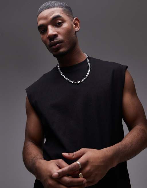 Topman - T-shirt squadrata nera senza maniche