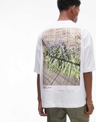 DESIGN - T-shirt Oversize Grigia Con Stampa Sul Davanti E Stampa Di Montagne Sul Retro
