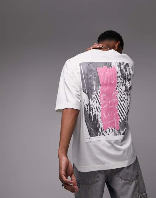 Topman - T-shirt super oversize color pietra con stampa 