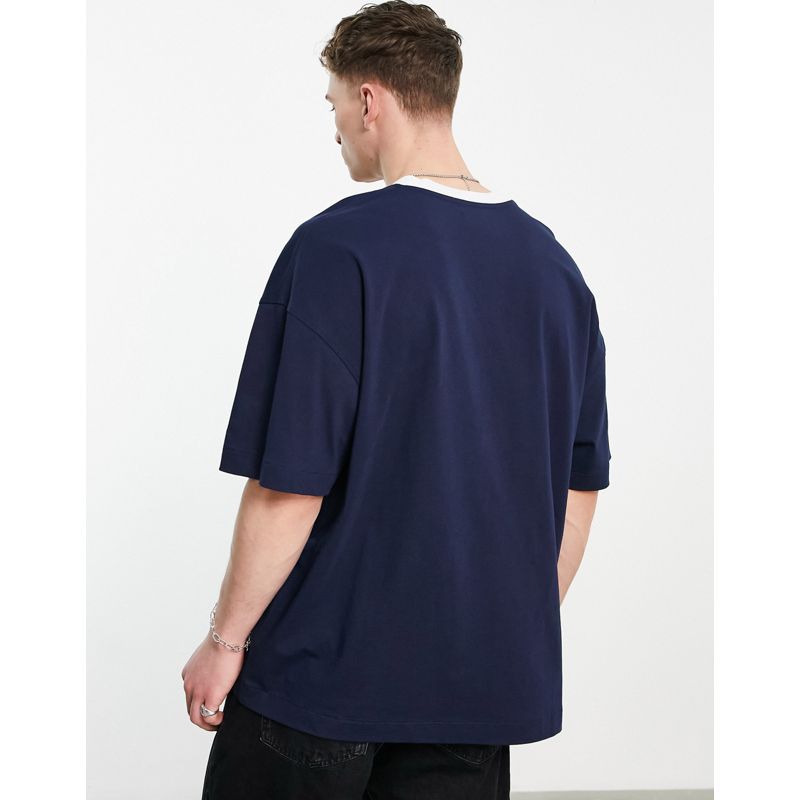 Uomo 7lDVB Topman - T-shirt super oversize con scollo a V a contrasto, colore blu navy 
