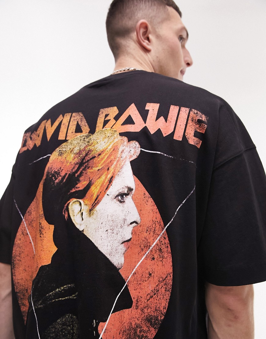 T-shirt super oversize nera con stampa di Bowie e cerchio sul davanti e sul retro-Nero - Topman T-shirt donna  - immagine2