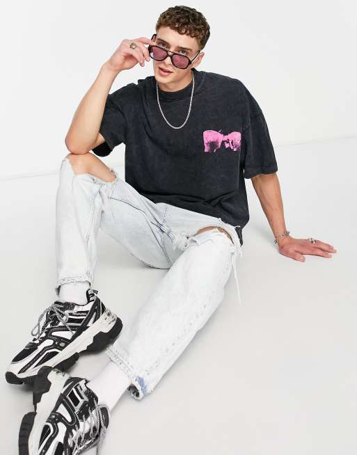 Topman - T-shirt super oversize nera con stampa "Telepathy" sul davanti e sul retro - BLACK, 4 di 4