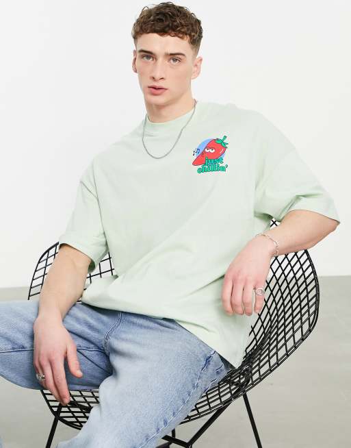 Topman - T-shirt super oversize verde salvia con scritta 