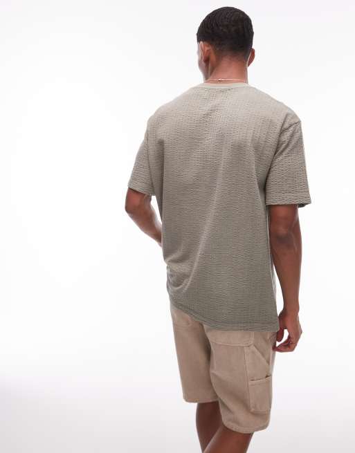 Topman - T-shirt taglio comodo kaki in seersucker con ricamo "Promises", 4 di 4