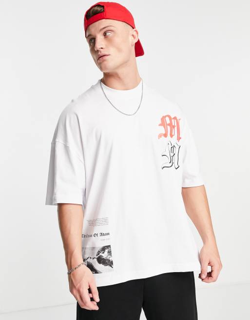 Topman - T-shirt ultra oversize à imprimé Michelangelo sur le devant et au dos - Blanc, 2 de 4