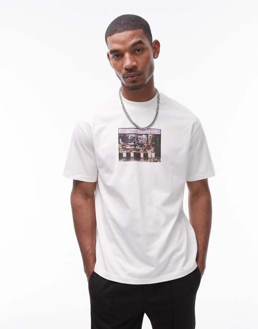 Topman - T-shirt ultra oversize à imprimé photographie de magasin - Écru
