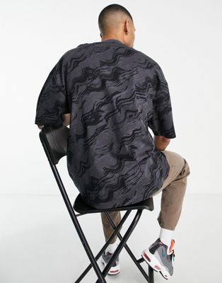 T-shirts imprimés Topman - T-shirt ultra oversize à imprimé vague sur l'ensemble - Noir