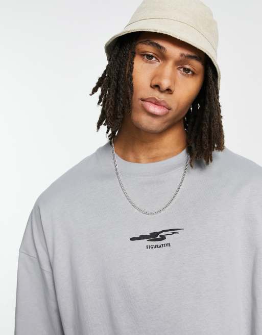 Topman - T-shirt ultra oversize avec imprimé figuratif - Gris 