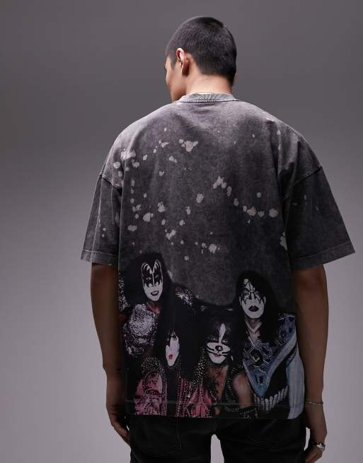 Topman - T-shirt ultra oversize avec imprimé groupe Kiss - Noir délavé, 3 de 4