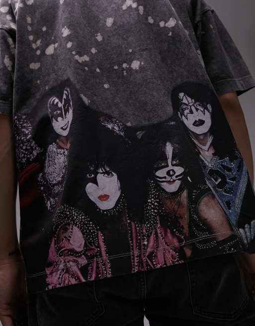 Topman - T-shirt ultra oversize avec imprimé groupe Kiss - Noir délavé, 4 de 4