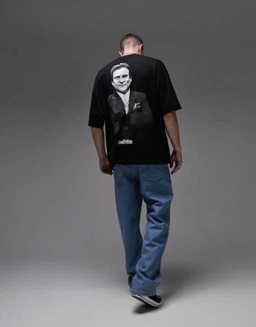 Topman - T-shirt ultra oversize avec imprimé Joe Pesci devant et au dos - Noir
