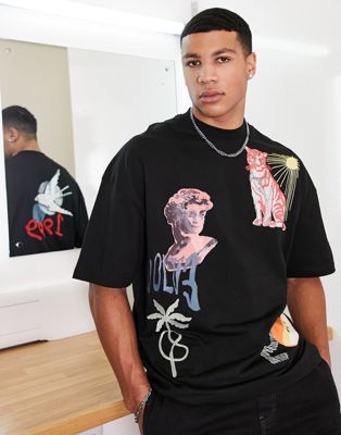 Homme Topman - T-shirt ultra oversize avec imprimé moineau - Noir