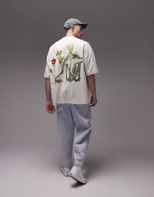 Topman - T-shirt ultra oversize avec imprimé Nirvana et rose au dos et sur le devant - Écru délavé