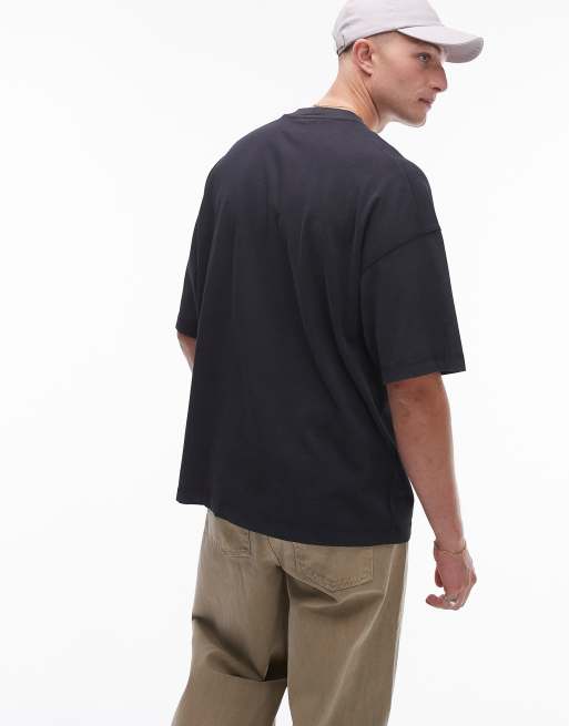 Topman - T-shirt ultra oversize de qualité supérieure à broderie Hand Shake - Noir délavé, 3 de 4