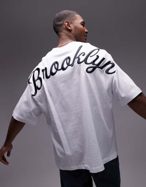 Topman - T-shirt ultra oversize épais avec inscription « Brooklyn » brodée à l'avant et au dos - Blanc - view 1