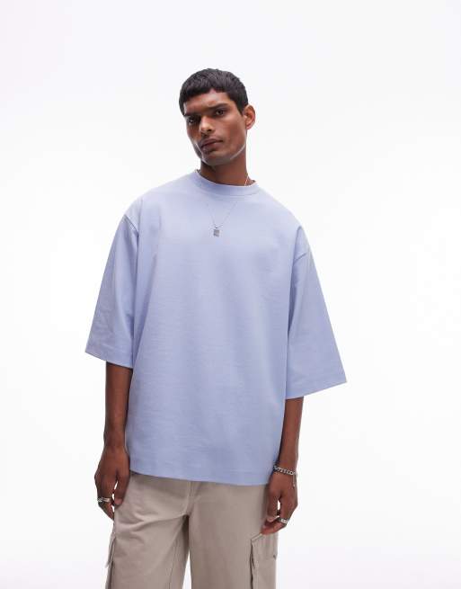 Topman - T-shirt van premium zware 300g/m² stof met oversized pasvorm en halflange mouwen in lichtblauw