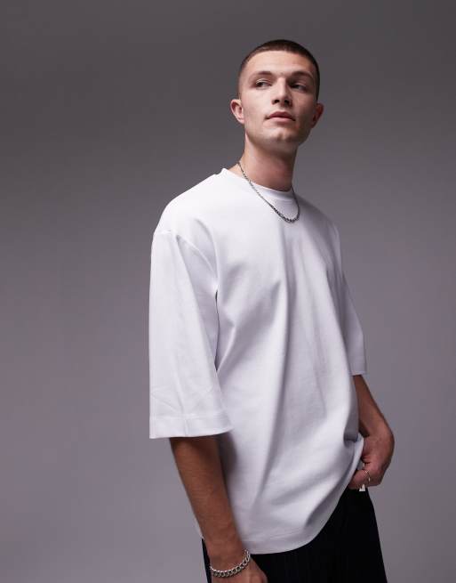 Topman - T-shirt van premium zware 370g/m² stof met oversized pasvorm en halflange mouwen in wit