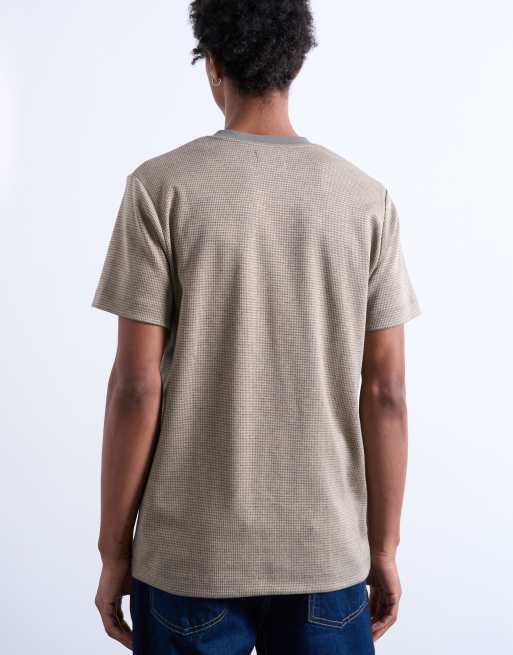 Topman - T-shirt vestibilità classica a maniche corte beige pied de poule, 4 di 5