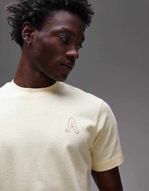 Topman - T-shirt vestibilità classica gialla con leggera ricamata, 3 di 4