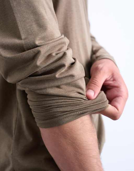 Topman - T-shirt vestibilità classica kaki a maniche lunghe leggera, 4 di 5