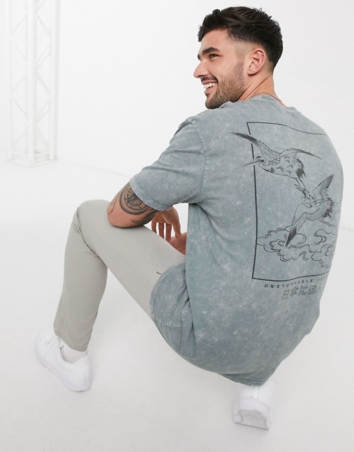 Topman t-shirt with crane back print in grey