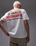 [Topman] Topman t-shirt with front and back Trattoria Di Manzo raised print in white 2XL WHITE