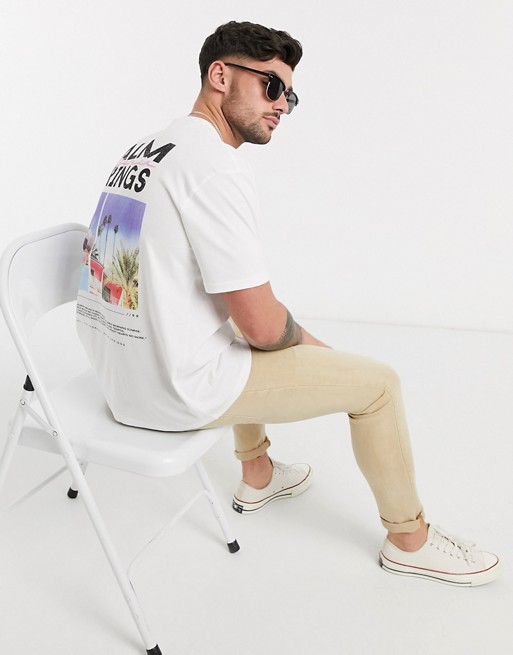 Topman t-shirt with palm springs back print in white