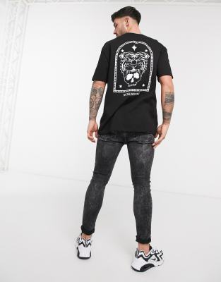 Topman t-shirt with tiger skull back print in black